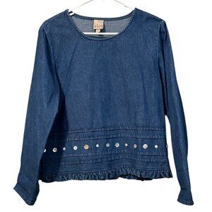 f.l. Malik Denim‎ Style Womens Shirt Size Small Buttons Art To Wear Classic VTG